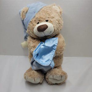 Toys R Us Sleepy Brown Teddy Bear with Blanket Stuffed Animal Plush 11" Soft